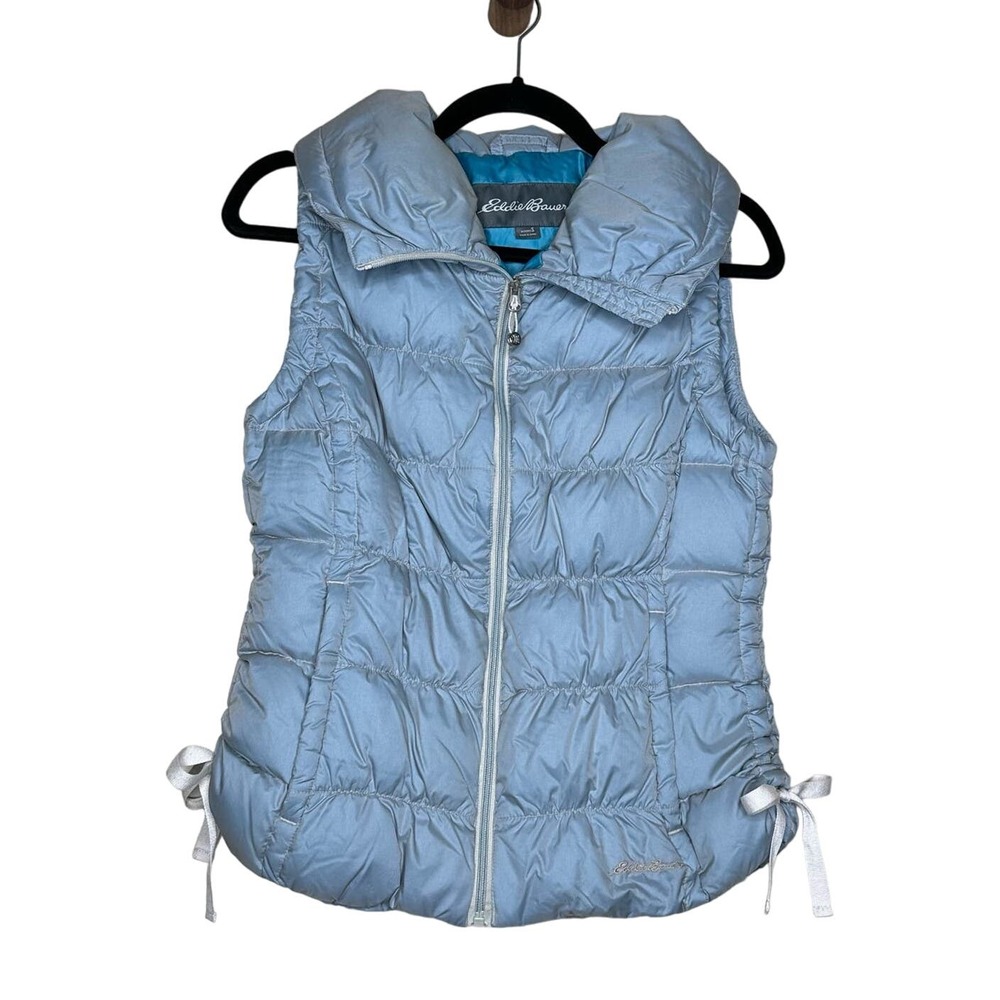 Eddie Bauer Quilted Goose Down Puffer Vest Cinch Sides Frosted Blue Womens Small